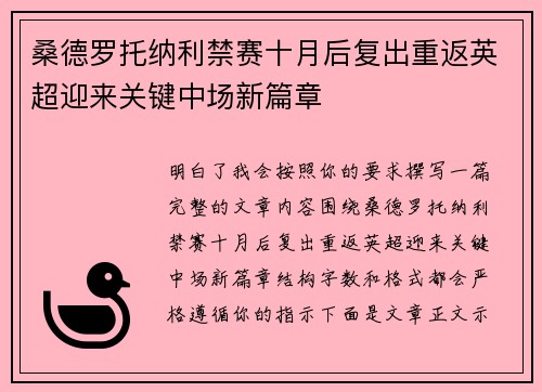 桑德罗托纳利禁赛十月后复出重返英超迎来关键中场新篇章 桑德罗托纳利禁赛十月后复出重返英超迎来关键中场新篇章